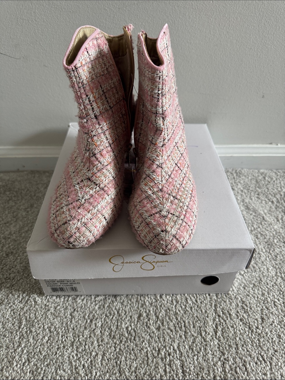 Jessica Simpson Pink Tweed Ankle Booties